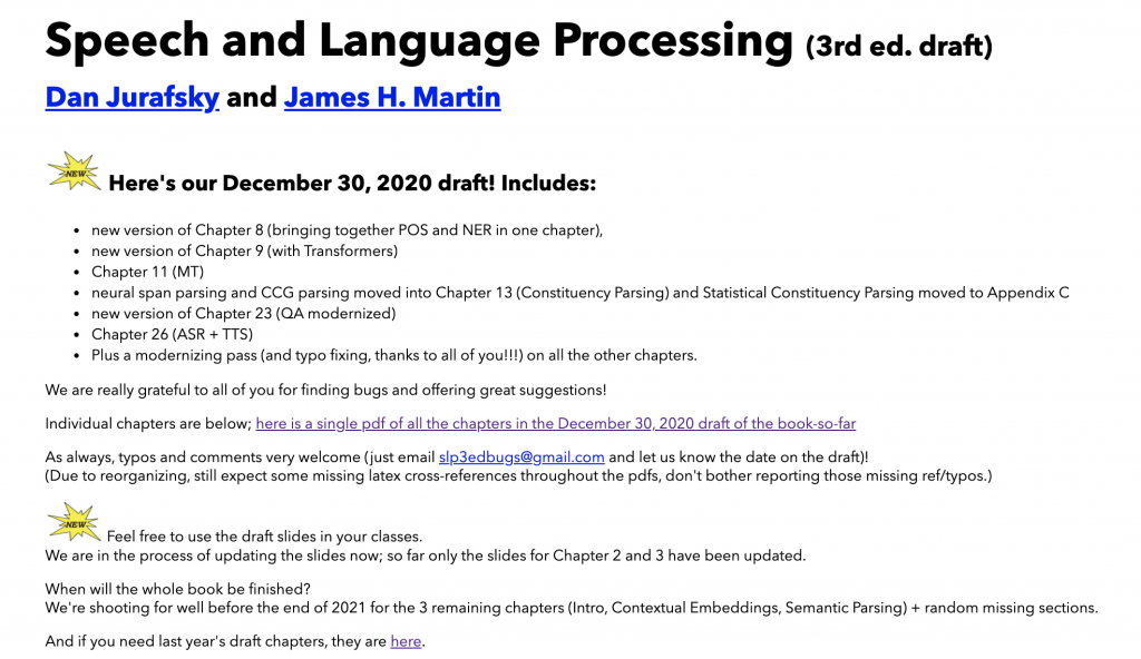 《自然语言处理综论（Speech and Language Processing）》第三版终于在2020年年底更新了的配图